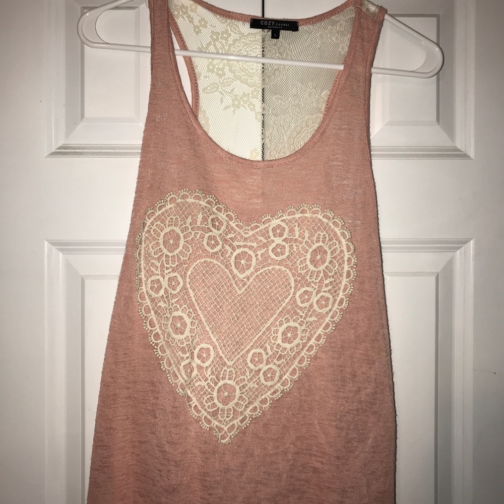 Pink lace heart tank top